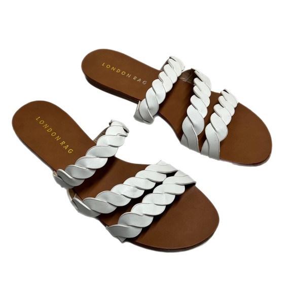 London Rag 1385 Women's White Braided 3 Strap Flat Sandals Size 7 - Picture 2 of 4